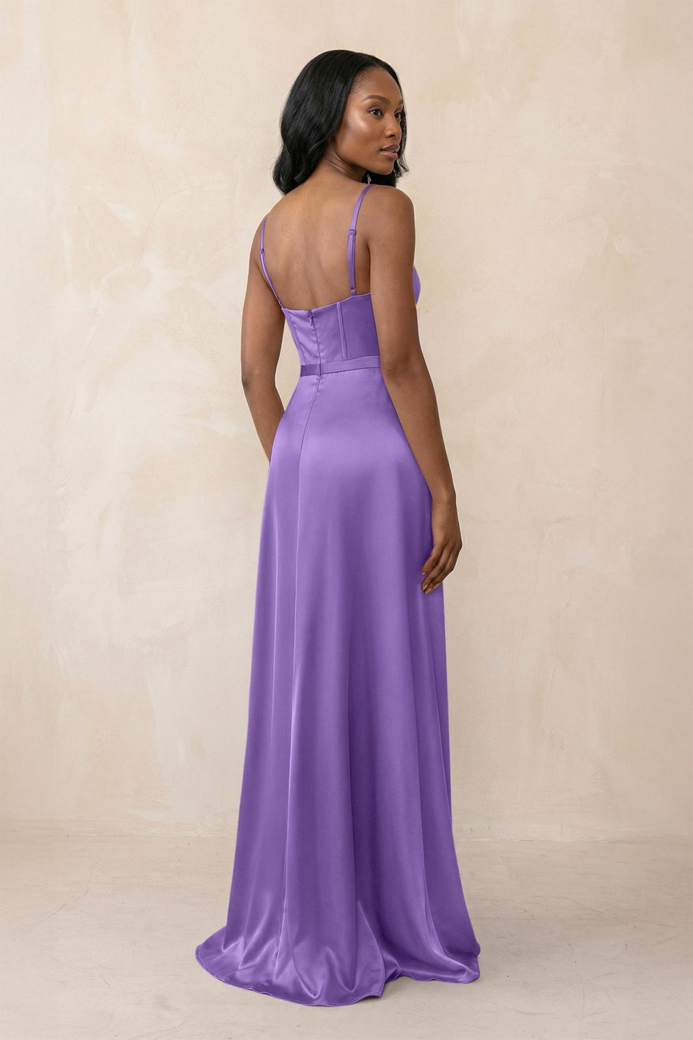 Cami Strap Corset Satin Sheath Bridesmaid Dress in Lilac