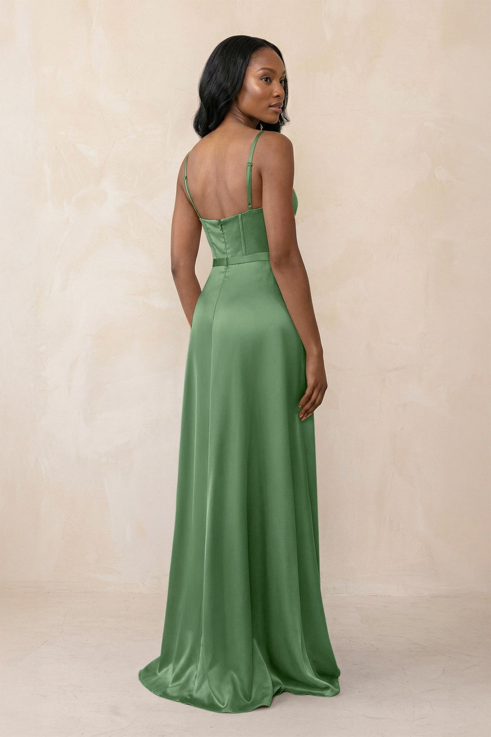 Cami Strap Corset Satin Sheath Bridesmaid Dress in Matcha
