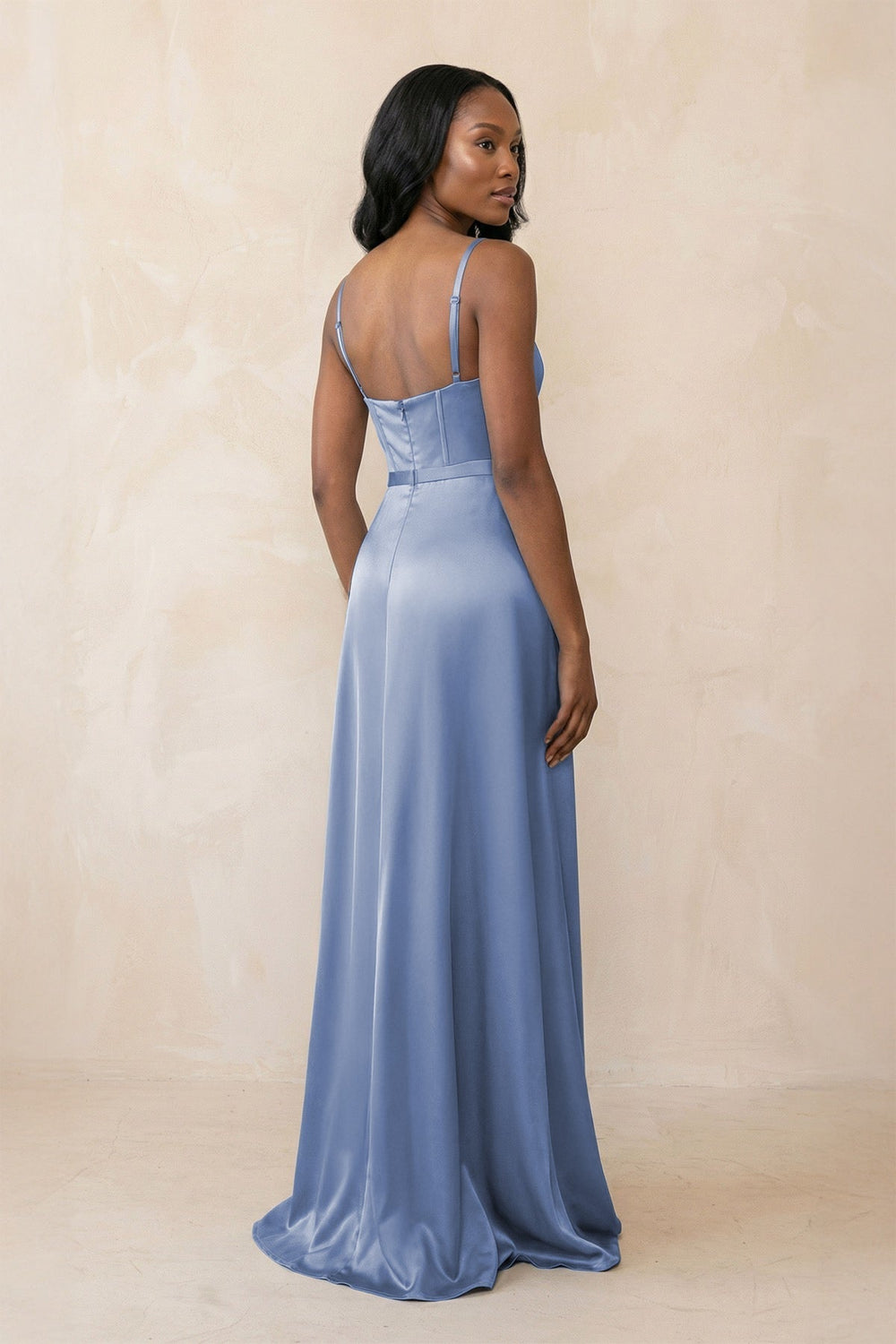 Cami Strap Corset Satin Sheath Bridesmaid Dress in Mist