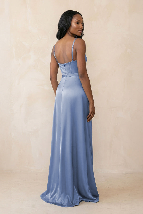 Cami Strap Corset Satin Sheath Bridesmaid Dress in Mist - KISS BRIDAL Bridesmaid Dresses