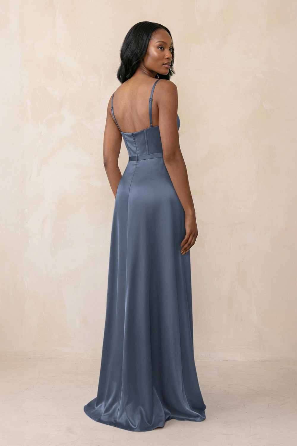 Cami Strap Corset Satin Sheath Bridesmaid Dress in Neptune