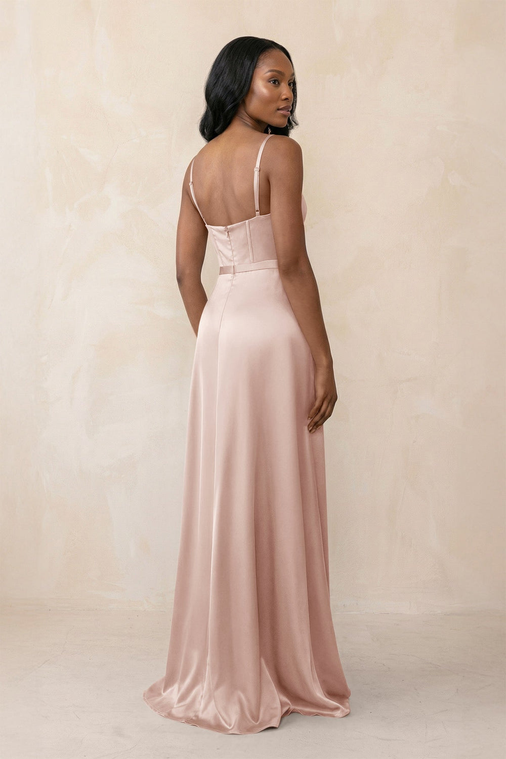 Cami Strap Corset Satin Sheath Bridesmaid Dress in Pale Blush