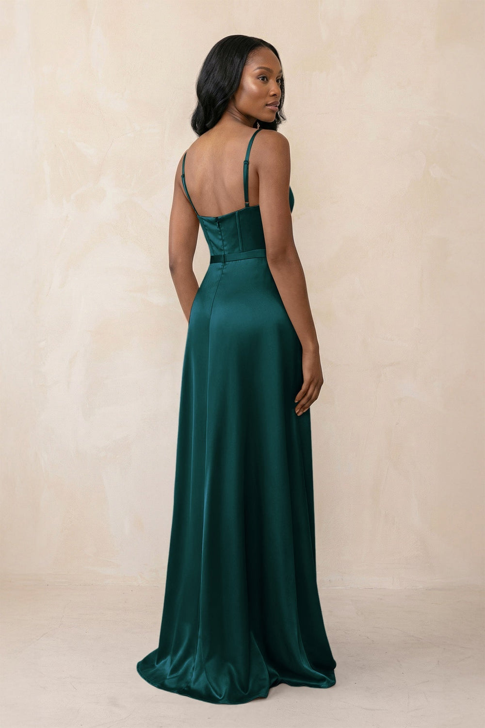 Cami Strap Corset Satin Sheath Bridesmaid Dress in Pine