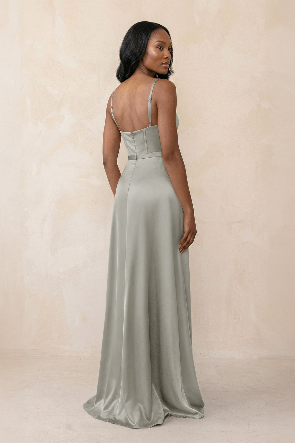 Cami Strap Corset Satin Sheath Bridesmaid Dress in Silver