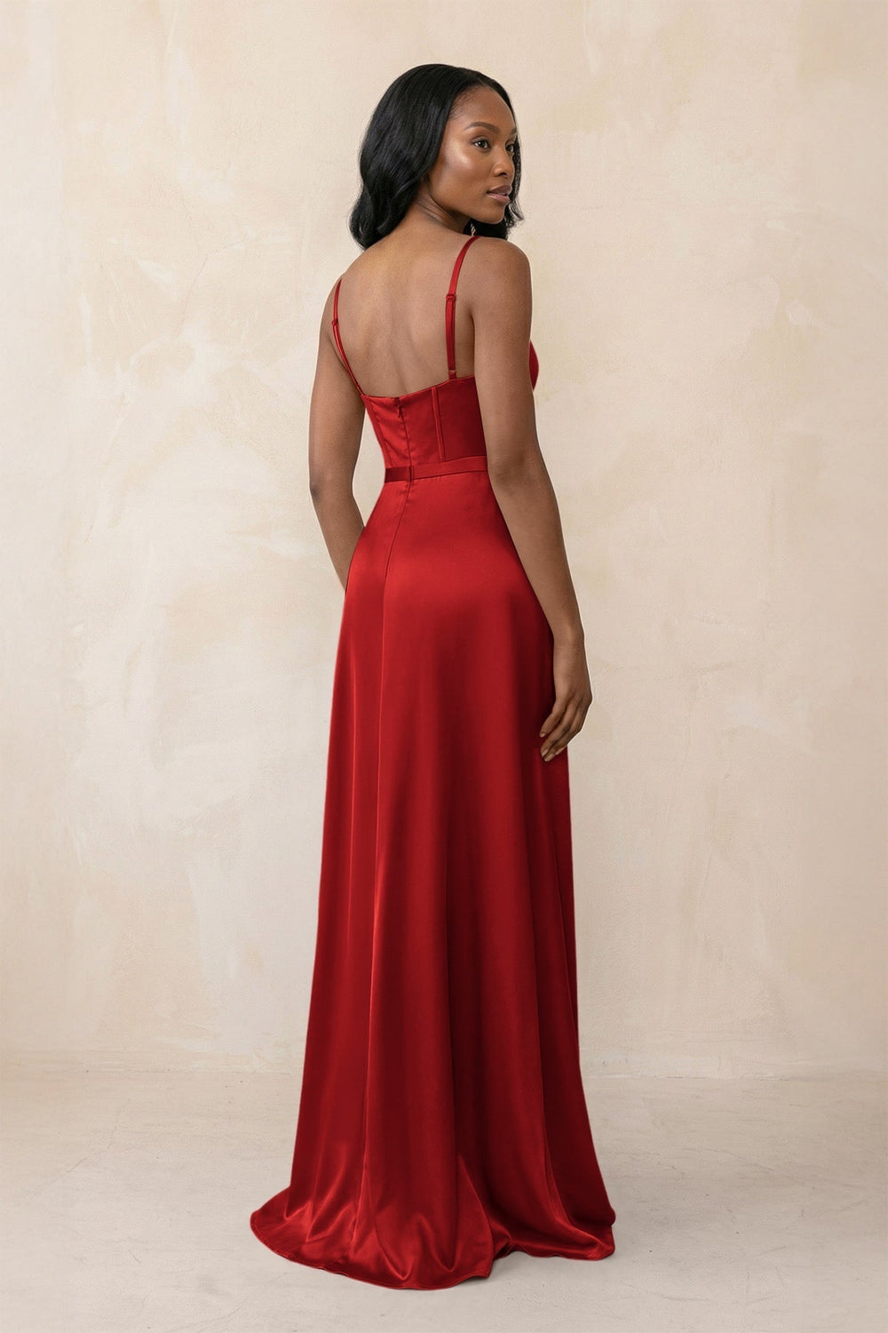 Cami Strap Corset Satin Sheath Bridesmaid Dress in Spice