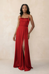 Cami Strap Corset Satin Sheath Bridesmaid Dress in Spice - KISS BRIDAL Bridesmaid Dresses