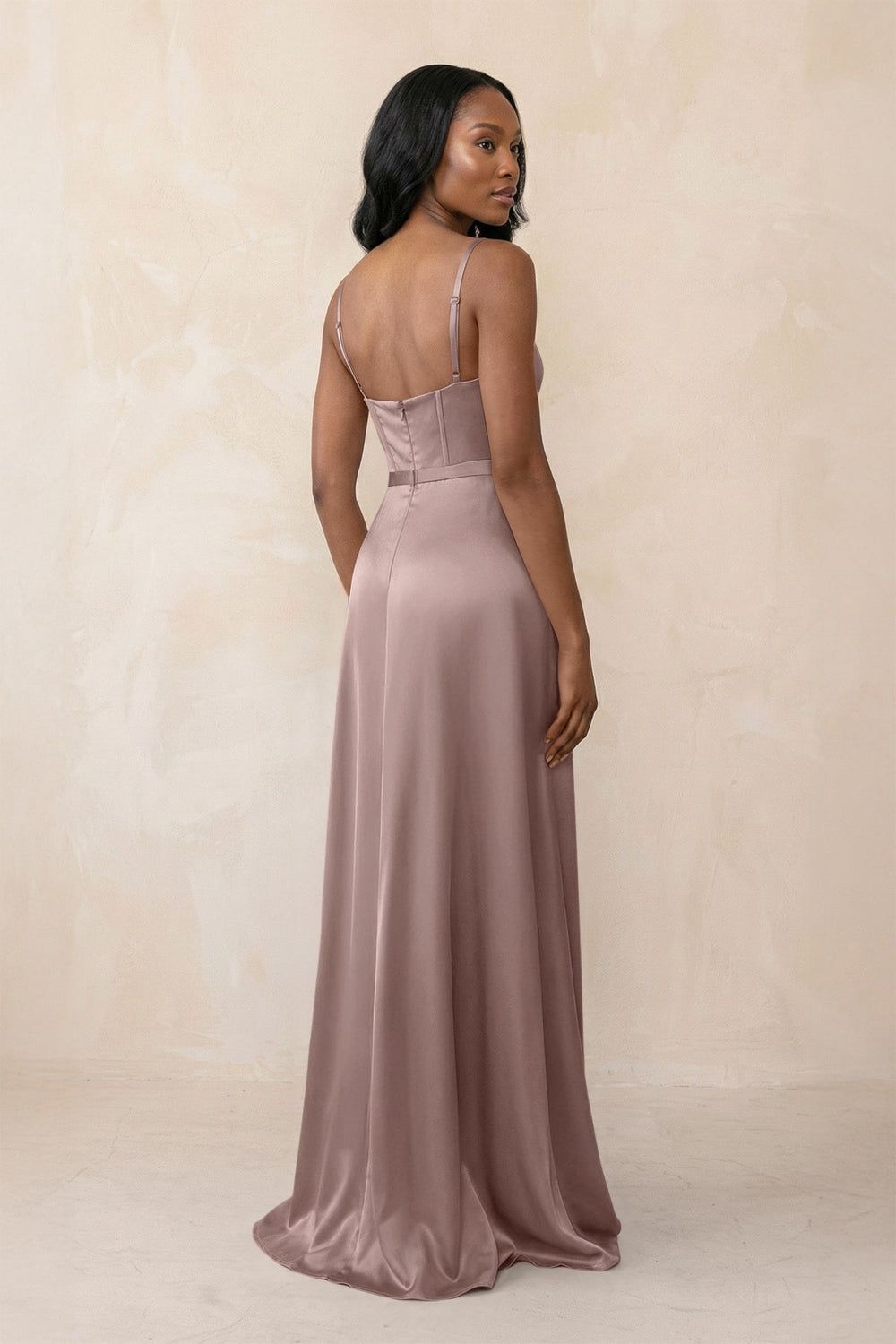 Cami Strap Corset Satin Sheath Bridesmaid Dress in Toffee