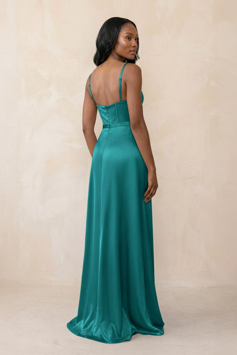 Cami Strap Corset Satin Sheath Bridesmaid Dress in Turquoise