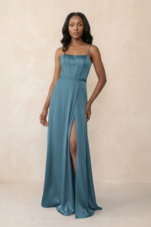Cami Strap Corset Satin Sheath Bridesmaid Dress in Twilight - KISS BRIDAL Bridesmaid Dresses