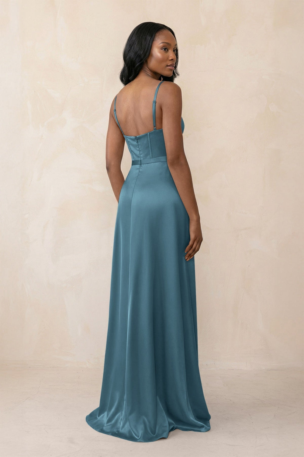 Cami Strap Corset Satin Sheath Bridesmaid Dress in Twilight