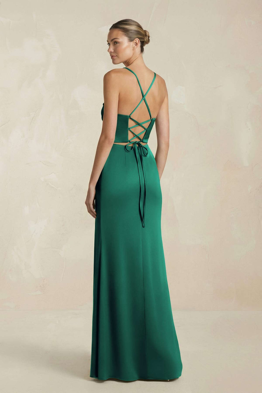 Cami Strap Corset Sheath Satin Ruched Bridesmaid Dress in Dark Green