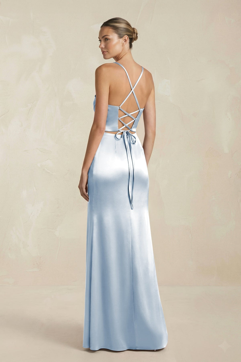 Cami Strap Corset Sheath Satin Ruched Bridesmaid Dress in Ice