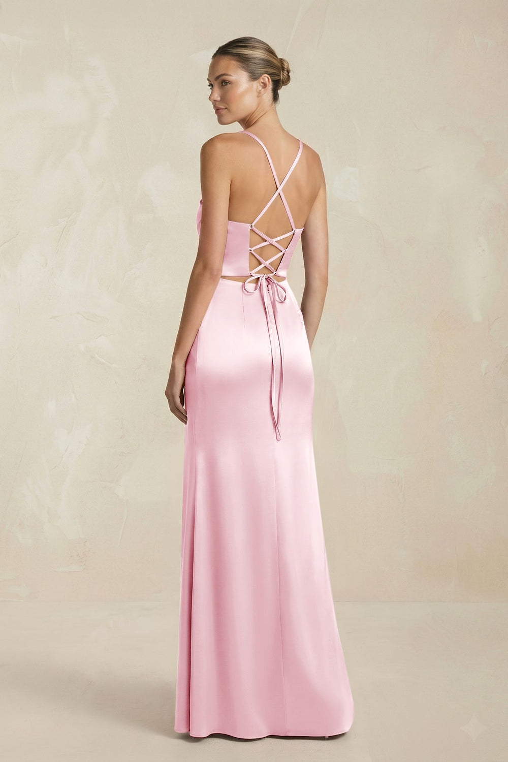 Cami Strap Corset Sheath Satin Ruched Bridesmaid Dress in PInk