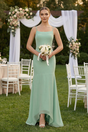 Cami Strap Mermaid Ruffled Chiffon Bridesmaid Dress - KISS BRIDAL Bridesmaid Dresses