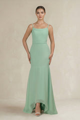 Cami Strap Mermaid Ruffled Chiffon Bridesmaid Dress - KISS BRIDAL Bridesmaid Dresses