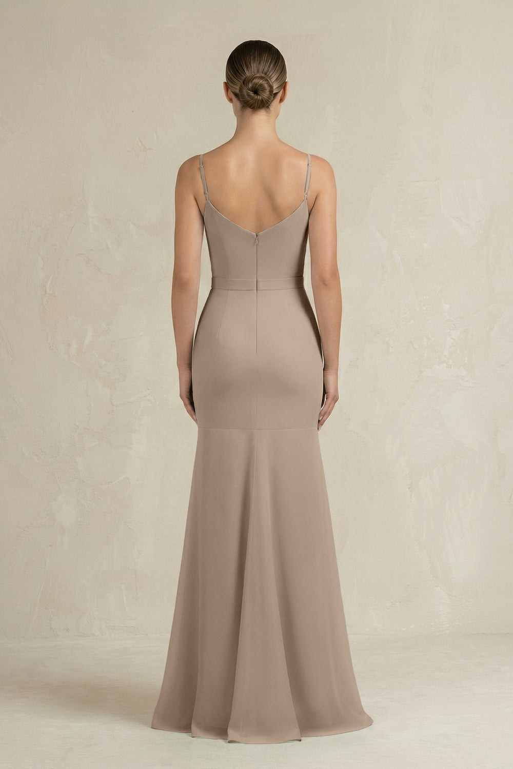 Cami Strap Mermaid Ruffled Chiffon Bridesmaid Dress in Almond