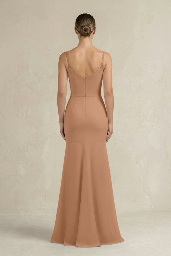Cami Strap Mermaid Ruffled Chiffon Bridesmaid Dress in Bronzer - KISS BRIDAL Bridesmaid Dresses