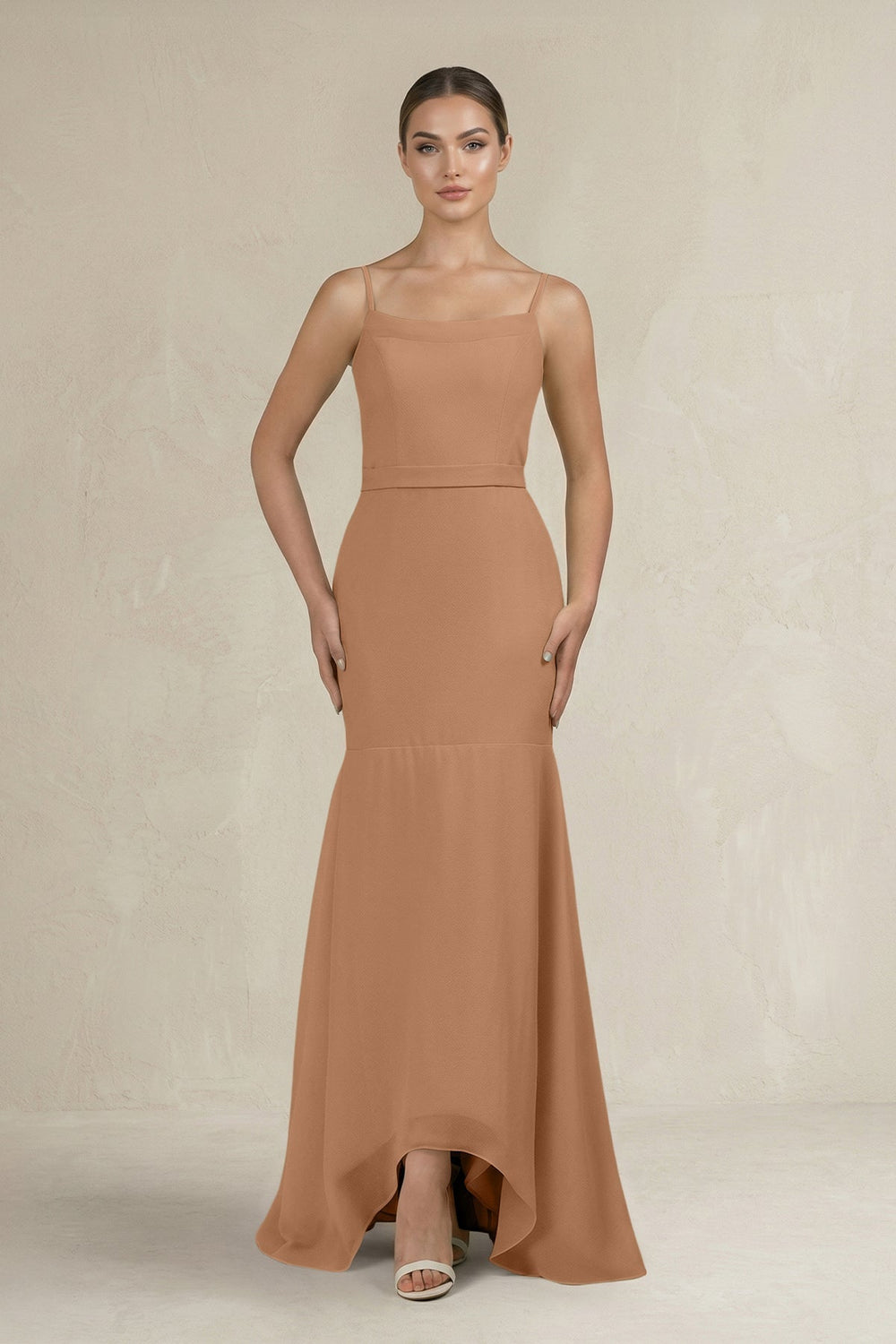 Cami Strap Mermaid Ruffled Chiffon Bridesmaid Dress in Bronzer