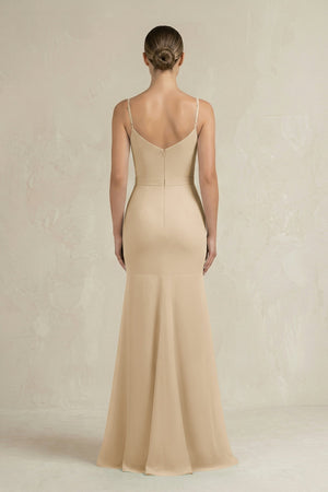 Cami Strap Mermaid Ruffled Chiffon Bridesmaid Dress in Champagne (2) | KISSBRIDAL