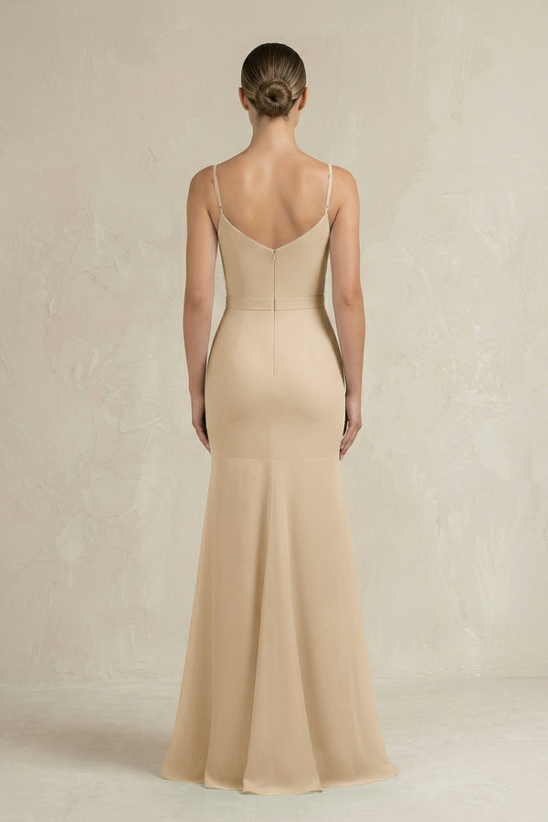 Cami Strap Mermaid Ruffled Chiffon Bridesmaid Dress in Champagne (2) | KISSBRIDAL