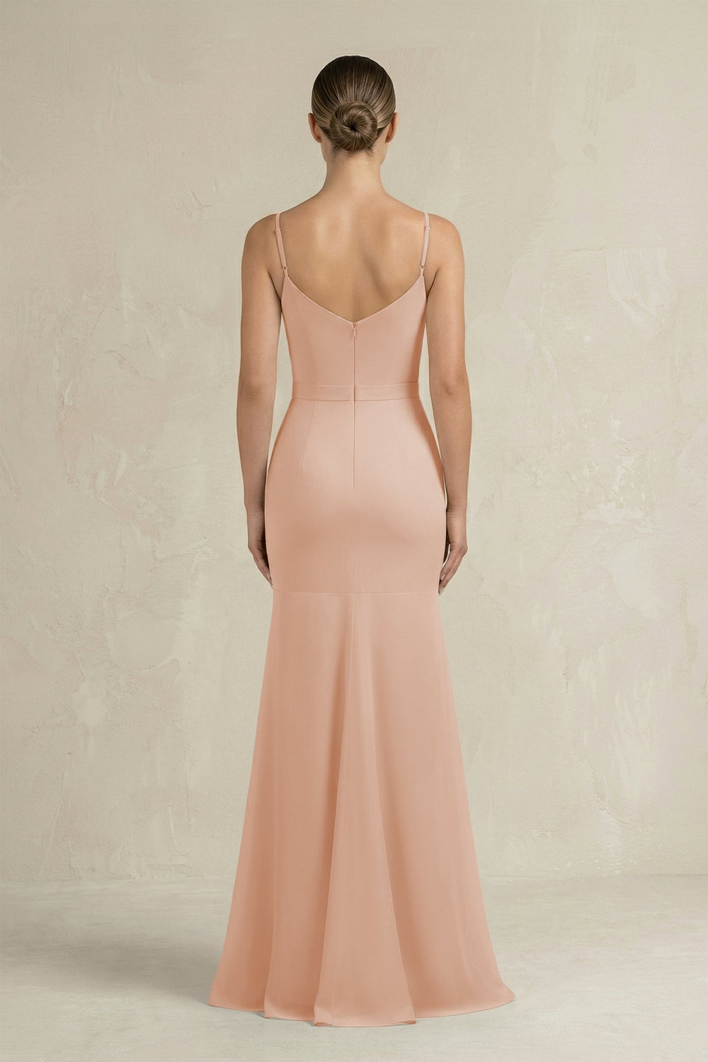 Cami Strap Mermaid Ruffled Chiffon Bridesmaid Dress in Champagne Rose