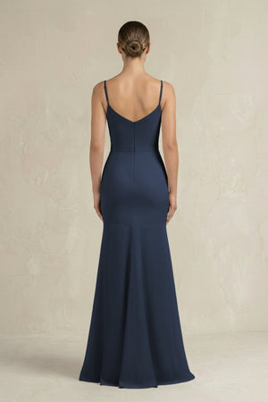 Cami Strap Mermaid Ruffled Chiffon Bridesmaid Dress in Dark Navy - KISS BRIDAL Bridesmaid Dresses