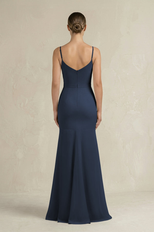 Cami Strap Mermaid Ruffled Chiffon Bridesmaid Dress in Dark Navy - KISS BRIDAL Bridesmaid Dresses