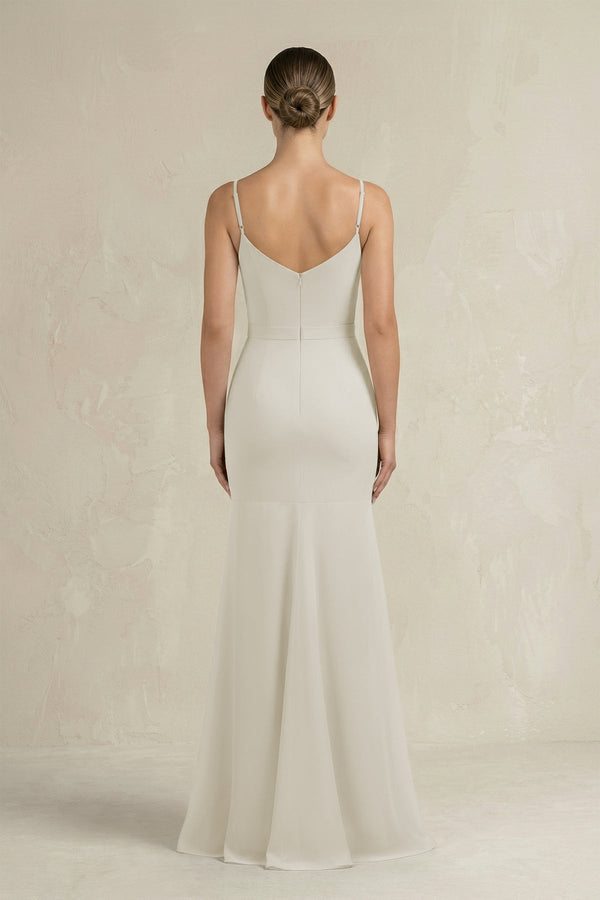 Cami Strap Mermaid Ruffled Chiffon Bridesmaid Dress in Dove Gray - KISS BRIDAL Bridesmaid Dresses