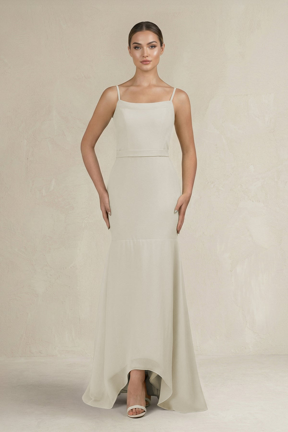 Cami Strap Mermaid Ruffled Chiffon Bridesmaid Dress in Dove Gray