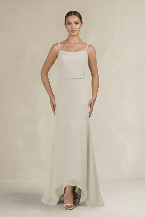 Cami Strap Mermaid Ruffled Chiffon Bridesmaid Dress in Dove Gray - KISS BRIDAL Bridesmaid Dresses