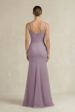 Cami Strap Mermaid Ruffled Chiffon Bridesmaid Dress in Dusk (2) | KISSBRIDAL