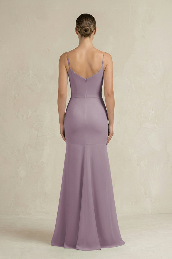 Cami Strap Mermaid Ruffled Chiffon Bridesmaid Dress in Dusk (2) | KISSBRIDAL