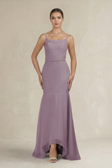 Cami Strap Mermaid Ruffled Chiffon Bridesmaid Dress in Dusk | KISSBRIDAL