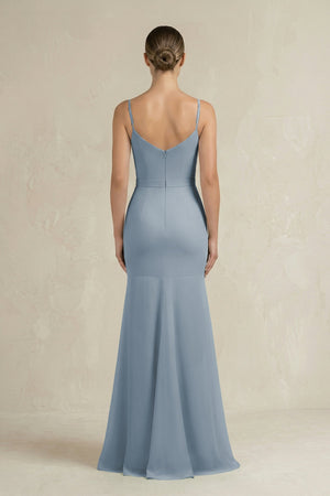 Cami Strap Mermaid Ruffled Chiffon Bridesmaid Dress in Dusty Blue (2) | KISSBRIDAL
