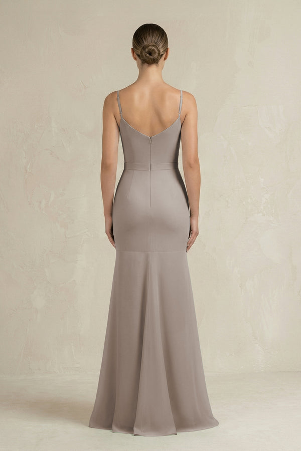 Cami Strap Mermaid Ruffled Chiffon Bridesmaid Dress in Frost (2) | KISSBRIDAL