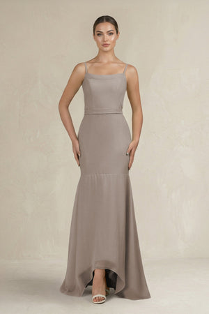 Cami Strap Mermaid Ruffled Chiffon Bridesmaid Dress in Frost | KISSBRIDAL