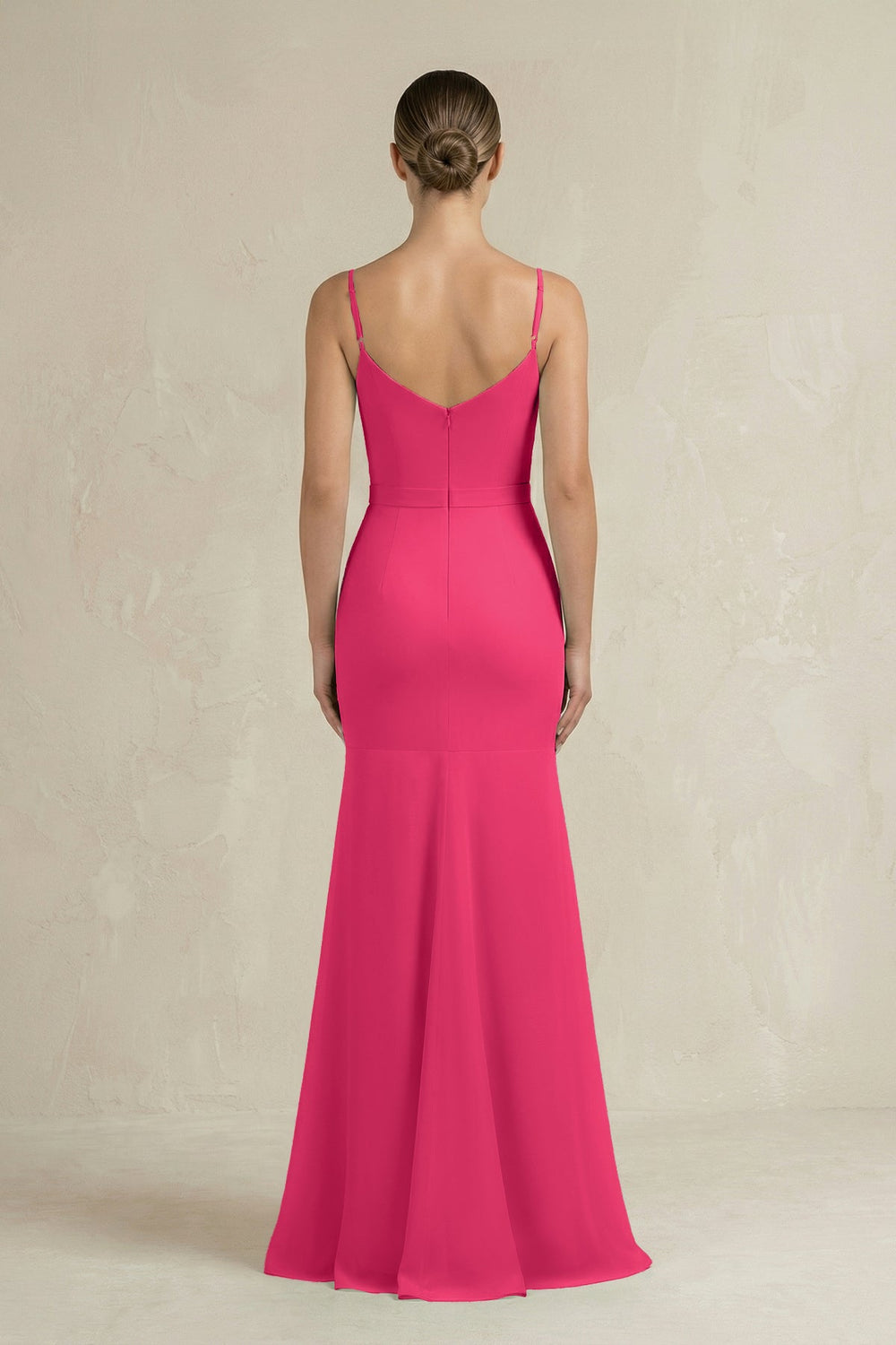Cami Strap Mermaid Ruffled Chiffon Bridesmaid Dress in Fuchsia