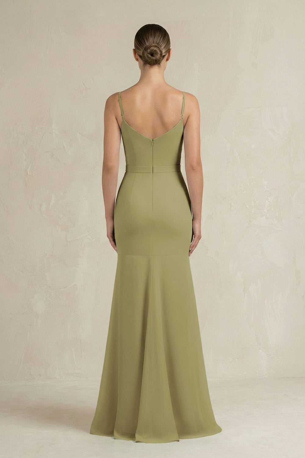Cami Strap Mermaid Ruffled Chiffon Bridesmaid Dress in Moss Green