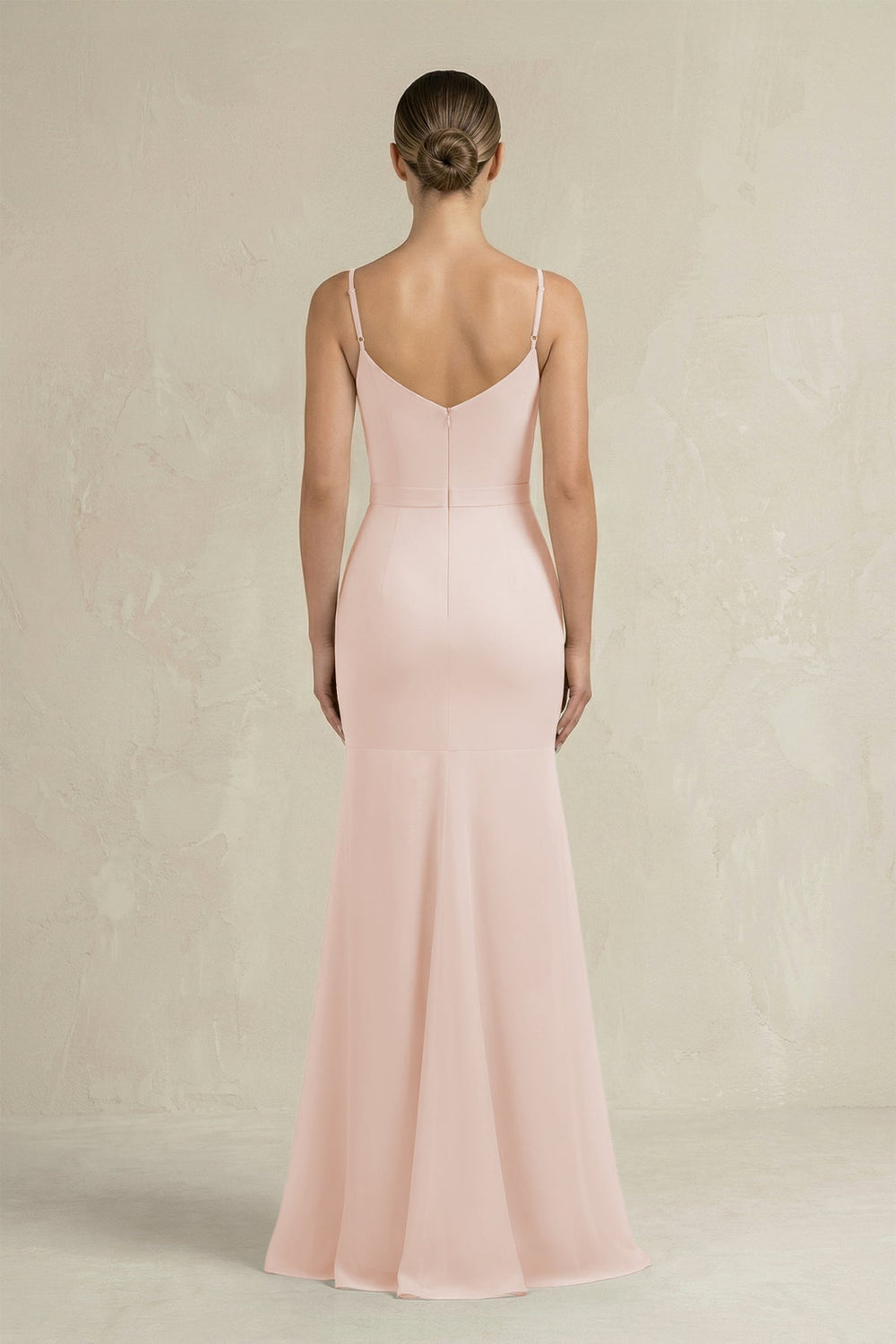 Cami Strap Mermaid Ruffled Chiffon Bridesmaid Dress in Pale Blush