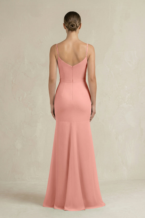 Cami Strap Mermaid Ruffled Chiffon Bridesmaid Dress in Rosette (2) | KISSBRIDAL