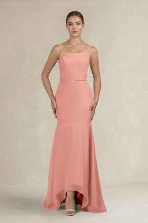 Cami Strap Mermaid Ruffled Chiffon Bridesmaid Dress in Rosette | KISSBRIDAL