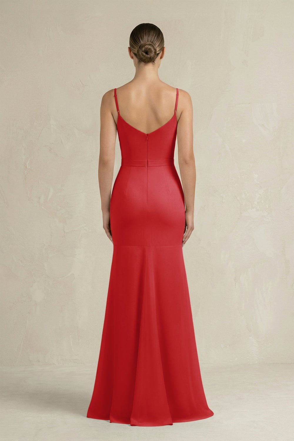 Cami Strap Mermaid Ruffled Chiffon Bridesmaid Dress in Ruby Red