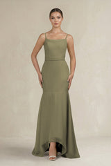 Cami Strap Mermaid Ruffled Chiffon Bridesmaid Dress in Thyme | KISSBRIDAL