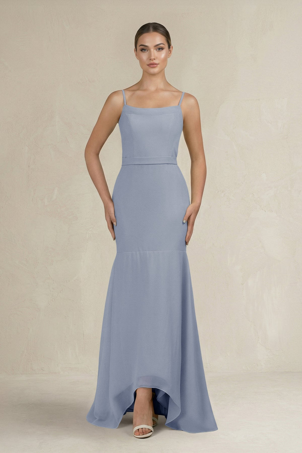 Cami Strap Mermaid Ruffled Chiffon Bridesmaid Dress in Twilight