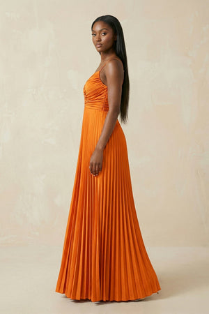 Cami Strap Pleated A - Line Bridesmaid Dress in Cinnamon - KISS BRIDAL Bridesmaid Dresses