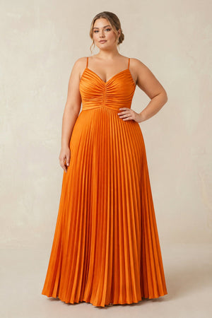 Cami Strap Pleated A - Line Bridesmaid Dress in Cinnamon - KISS BRIDAL Bridesmaid Dresses[sizeplus]