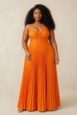 Cami Strap Pleated A - Line Bridesmaid Dress in Cinnamon - KISS BRIDAL Bridesmaid Dresses[sizeplus]