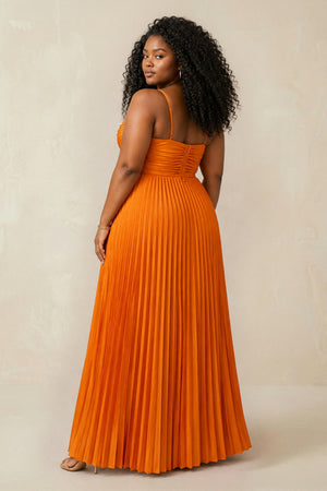 Cami Strap Pleated A - Line Bridesmaid Dress in Cinnamon - KISS BRIDAL Bridesmaid Dresses[sizeplus]