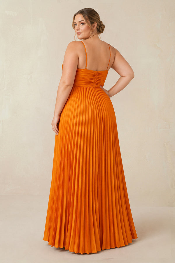 Cami Strap Pleated A - Line Bridesmaid Dress in Cinnamon - KISS BRIDAL Bridesmaid Dresses[sizeplus]