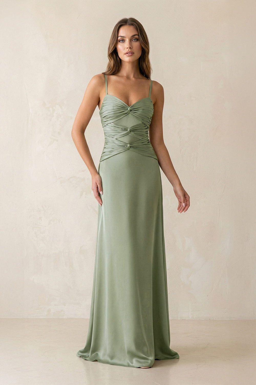 Cami Strap Pleated Sheath Satin Bridesmaid Dress in Dove Gray
